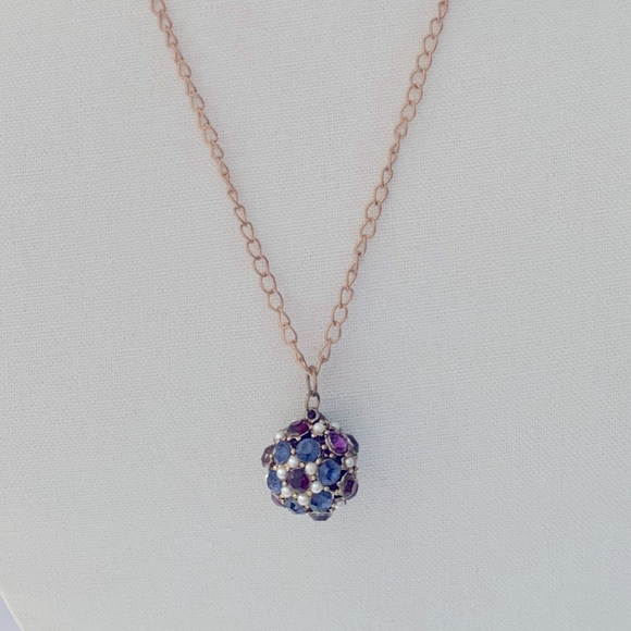 unknown Jewelry - Purple & Blue Rhinestone Orb Pendant With Chain